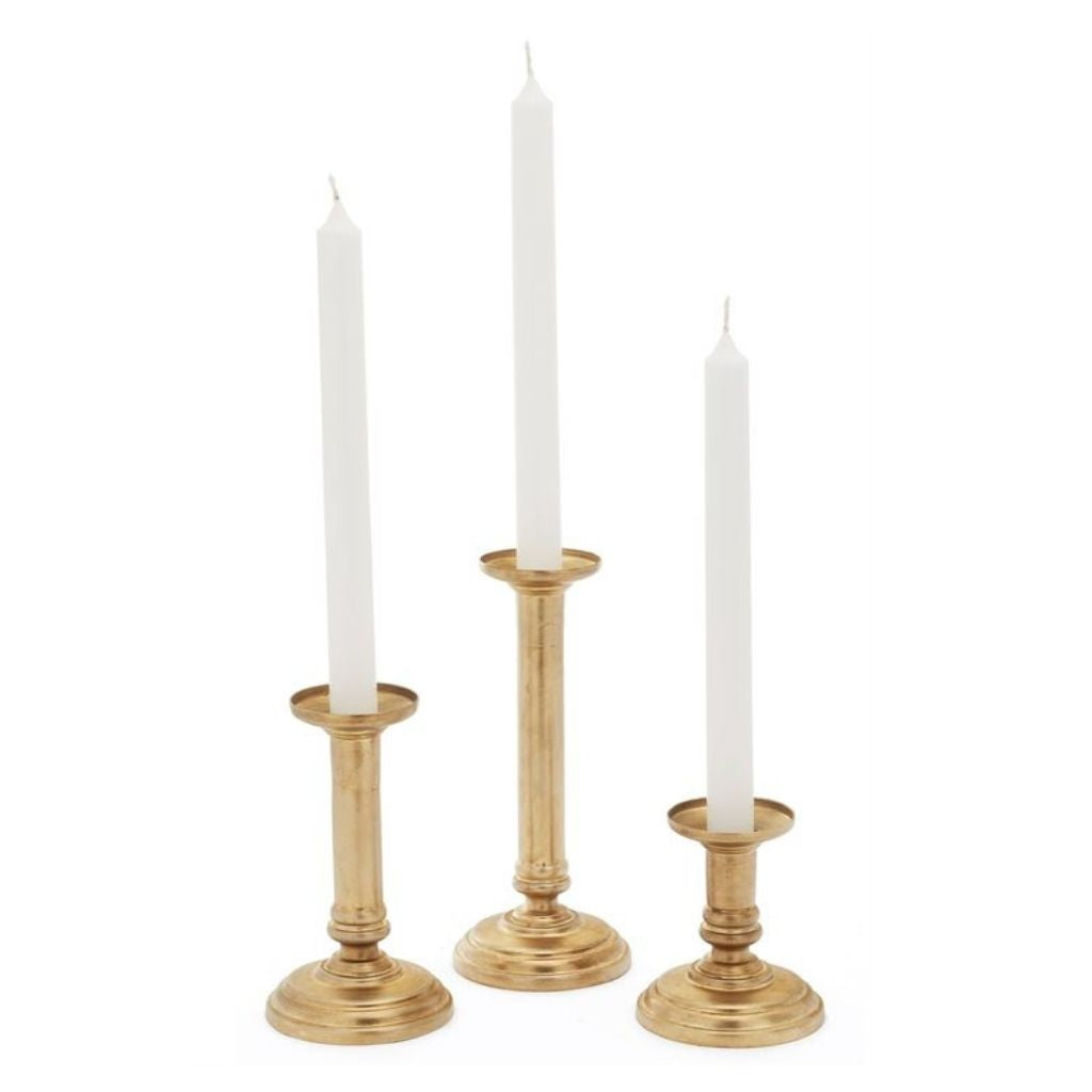 Antiqued Brass Ribbed Pillar Candle Holder